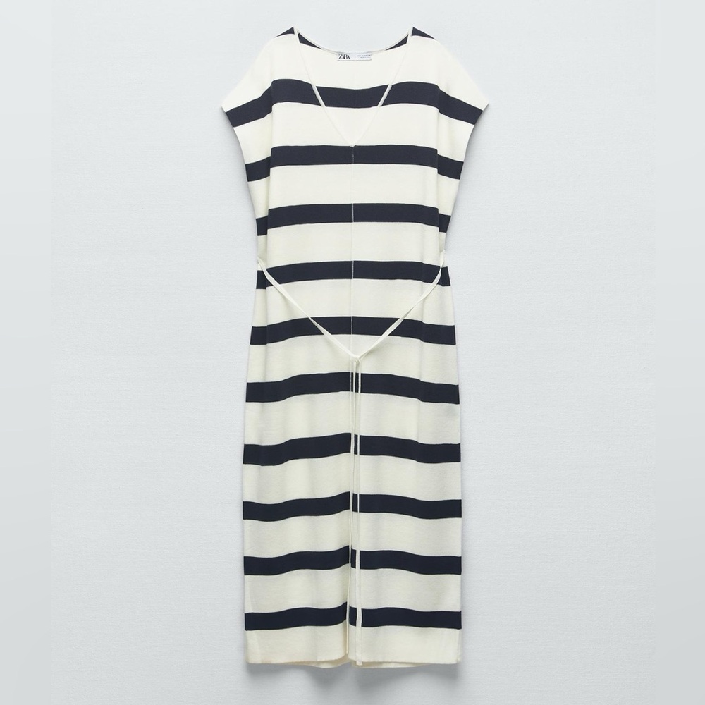 Zara Striped Knit Midi Dress Size Medium